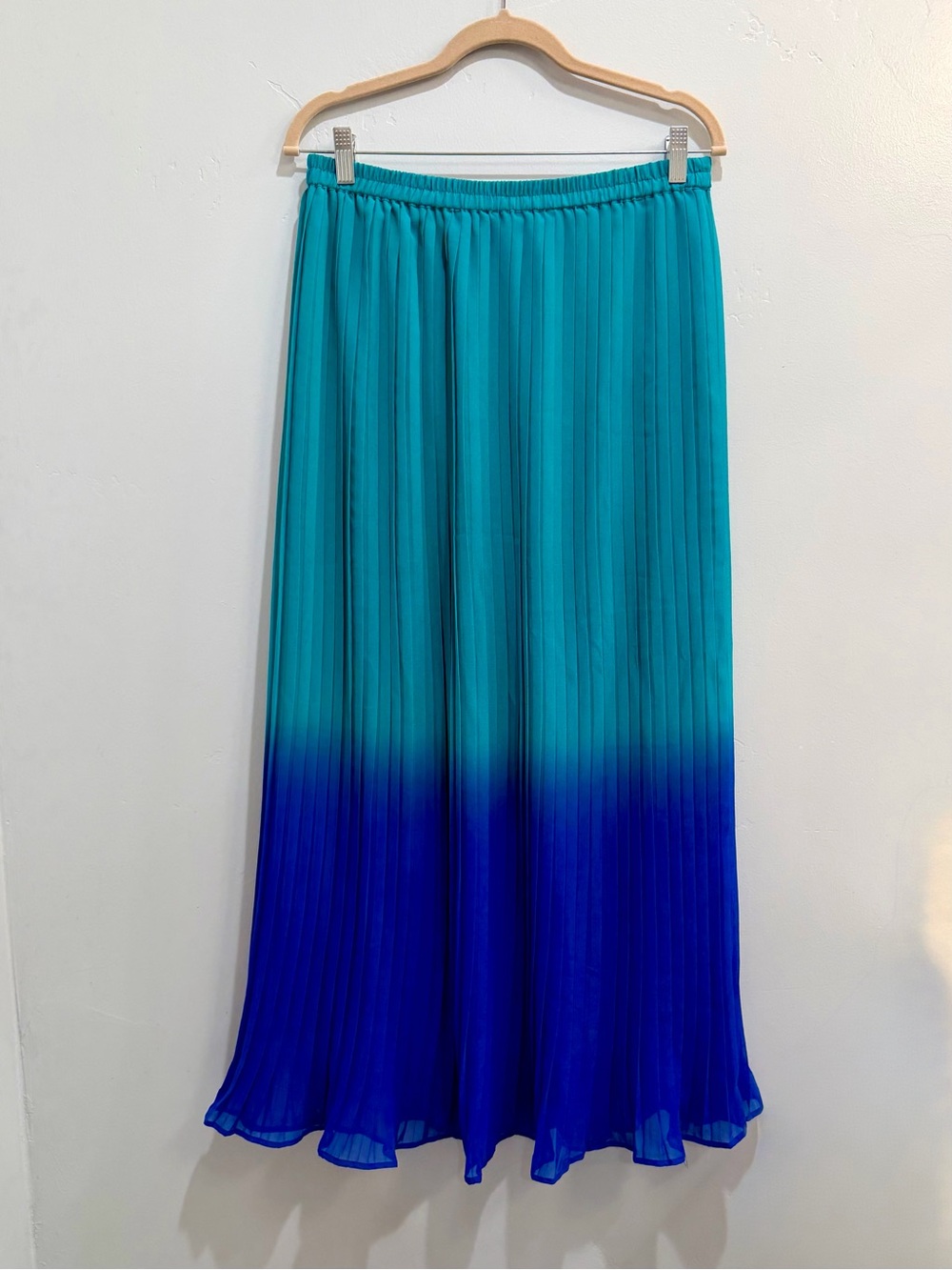 Mix Nouveau Y2K Teal Blue Ombre Knife Pleated Maxi Skirt Size M Vintage 2000s
